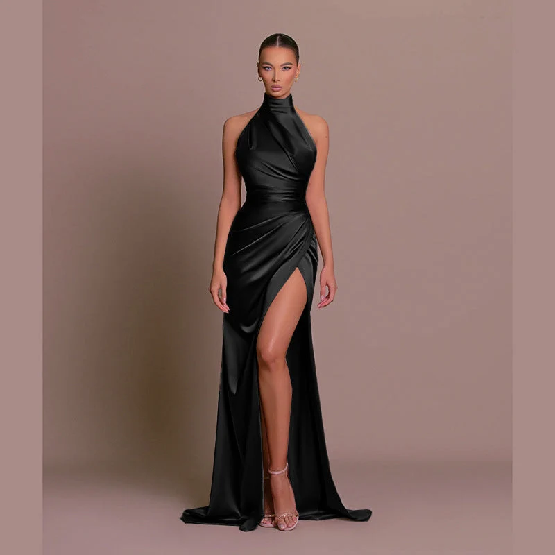 Damen glamouröses Abendkleid mit hohem Schlitz und eleganter Wickeloptik