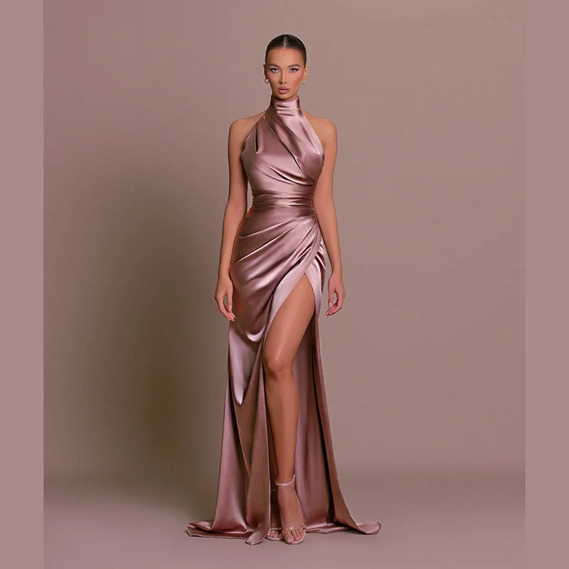 Damen glamouröses Abendkleid mit hohem Schlitz und eleganter Wickeloptik