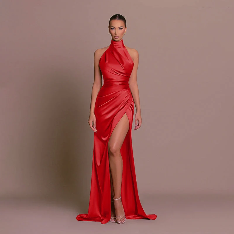 Damen glamouröses Abendkleid mit hohem Schlitz und eleganter Wickeloptik
