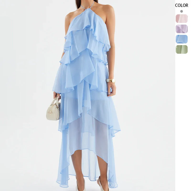 Damen Chiffon Maxikleid mit mehrschichtigen Rüschendetails Nord Taschen