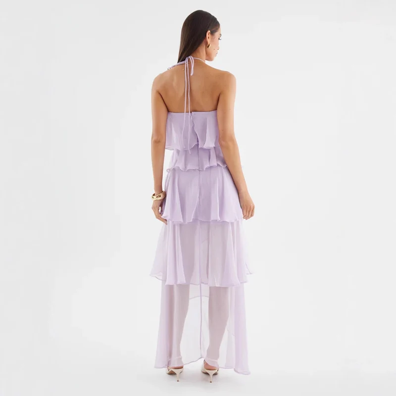 Damen Chiffon Maxikleid mit mehrschichtigen Rüschendetails Nord Taschen