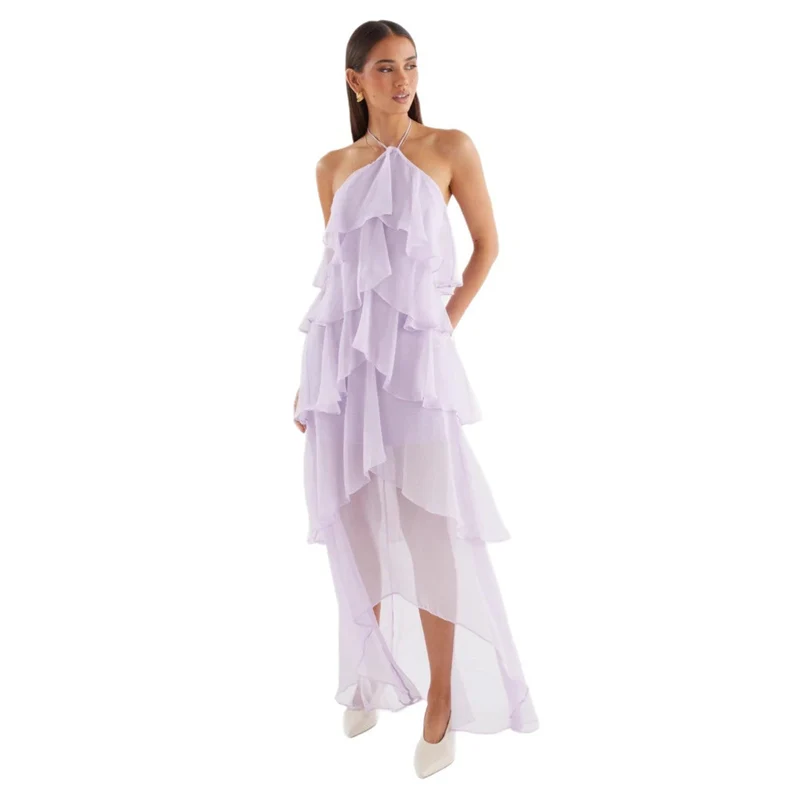 Damen Chiffon Maxikleid mit mehrschichtigen Rüschendetails Nord Taschen