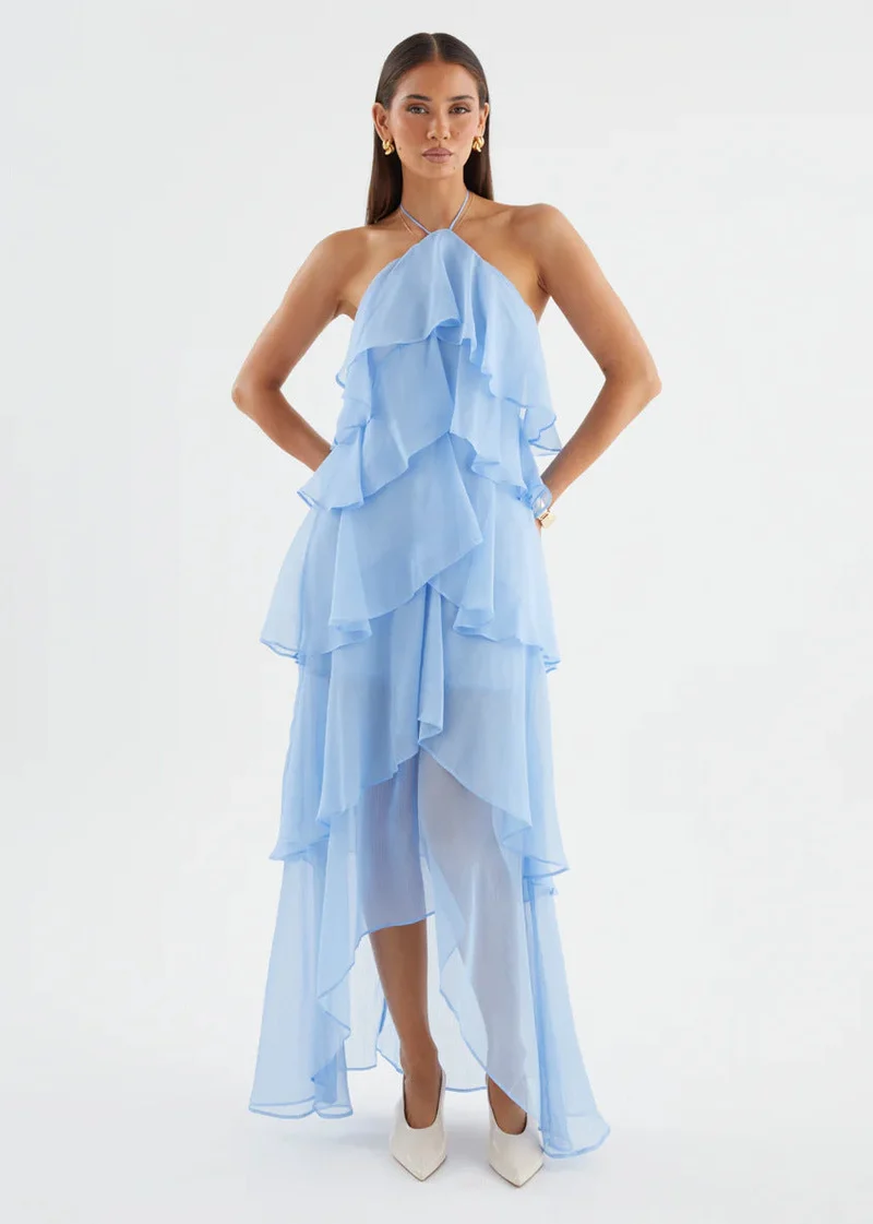 Damen Chiffon Maxikleid mit mehrschichtigen Rüschendetails Nord Taschen
