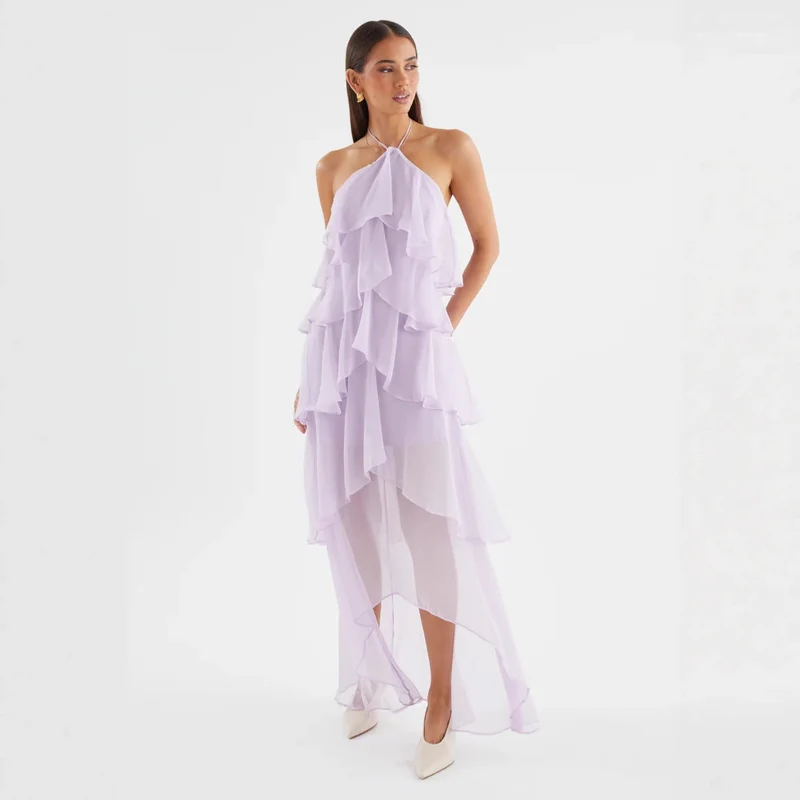 Damen Chiffon Maxikleid mit mehrschichtigen Rüschendetails Nord Taschen