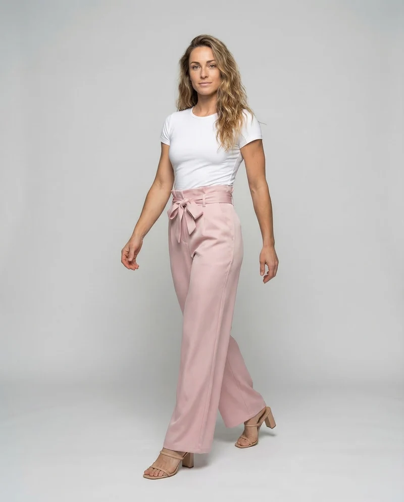 Damen Hose High Waist Bindegürtel