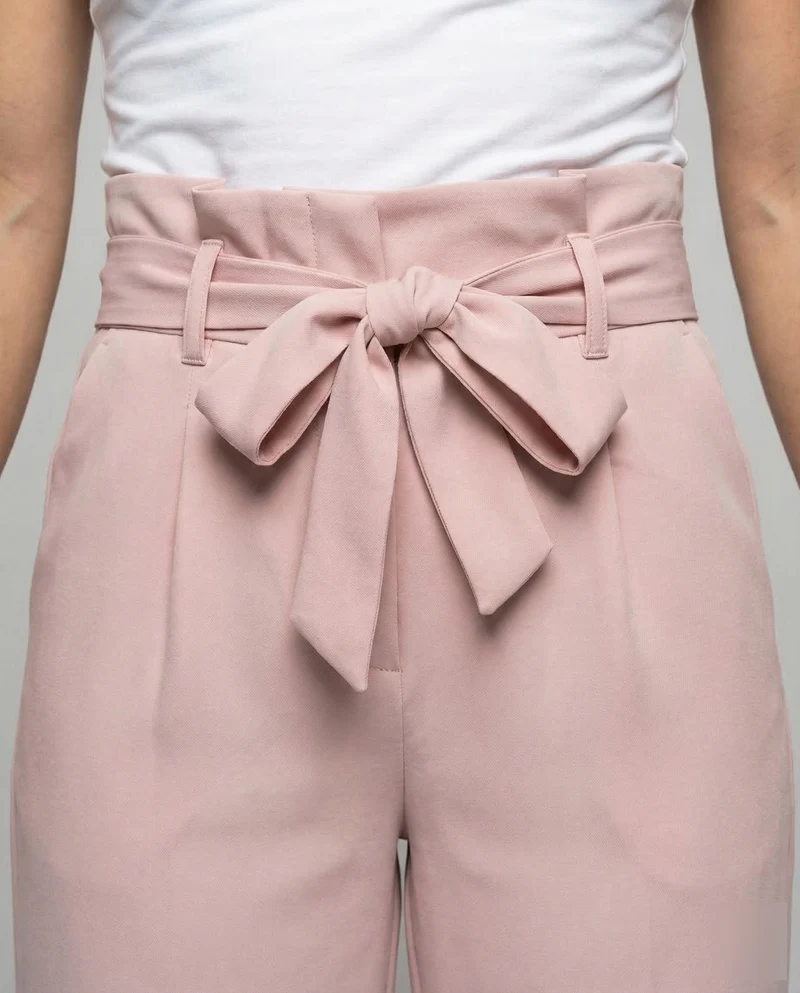 Damen Hose High Waist Bindegürtel