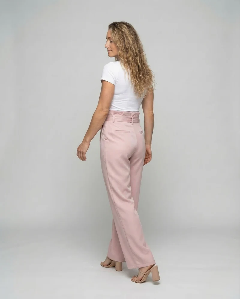 Damen Hose High Waist Bindegürtel