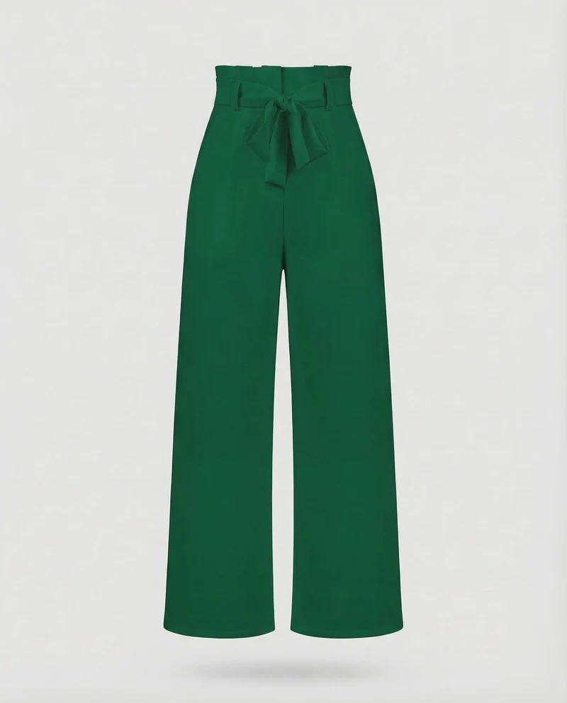 Damen Hose High Waist Bindegürtel