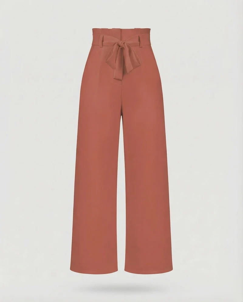 Damen Hose High Waist Bindegürtel