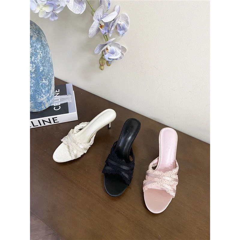 Damen elegante Mules mit Spitzenakzenten Nord Taschen
