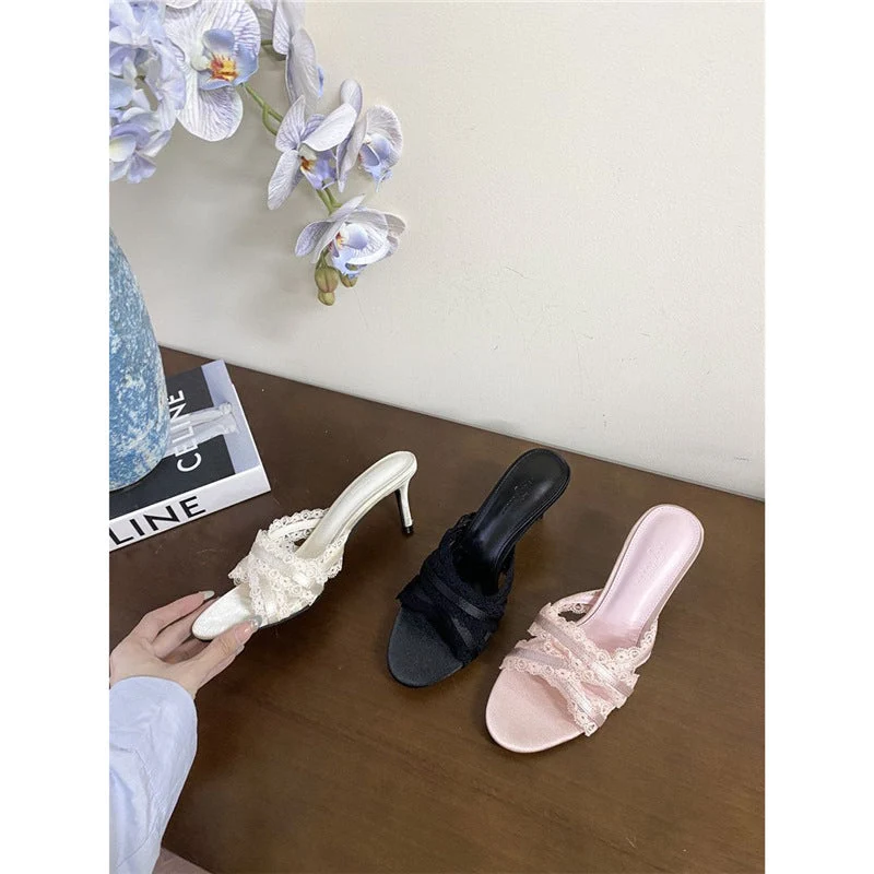 Damen elegante Mules mit Spitzenakzenten Nord Taschen