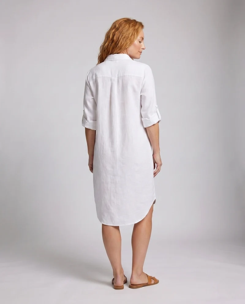 Damen Lässiges Hemdblusenkleid aus weichem Leinen Nord Taschen
