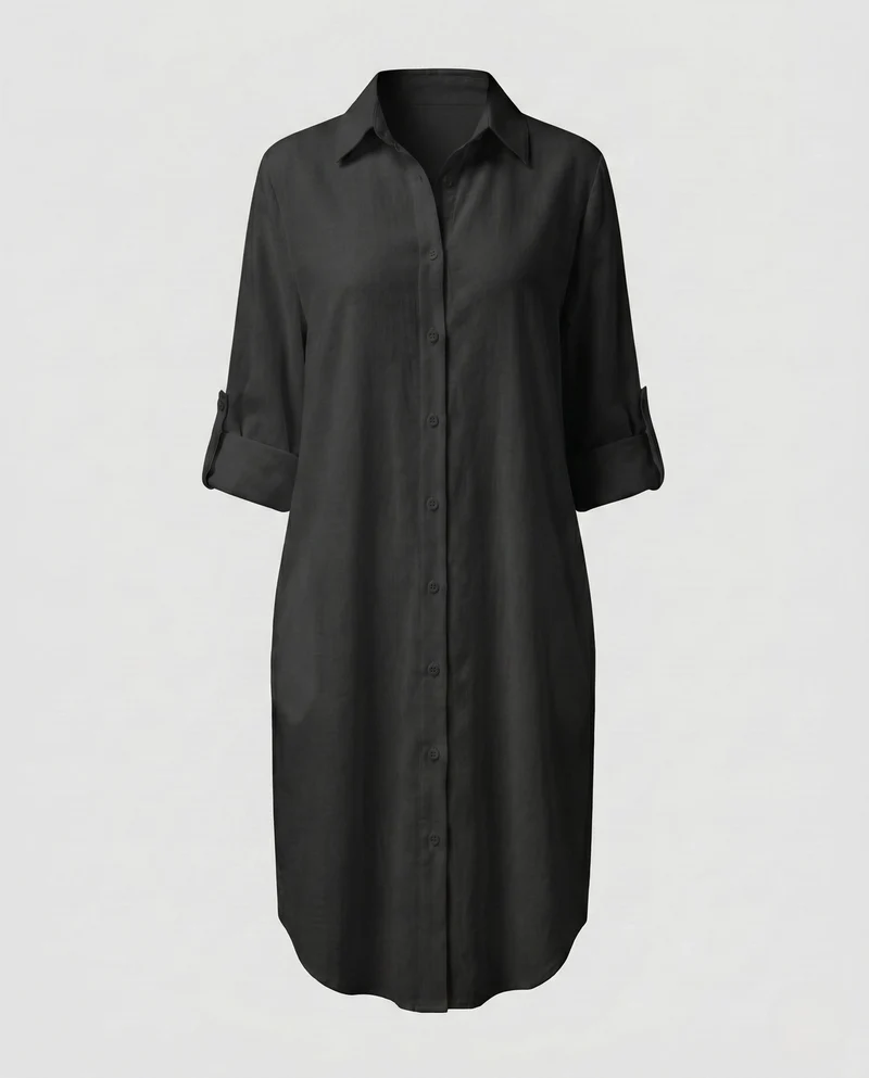 Damen Lässiges Hemdblusenkleid aus weichem Leinen Nord Taschen