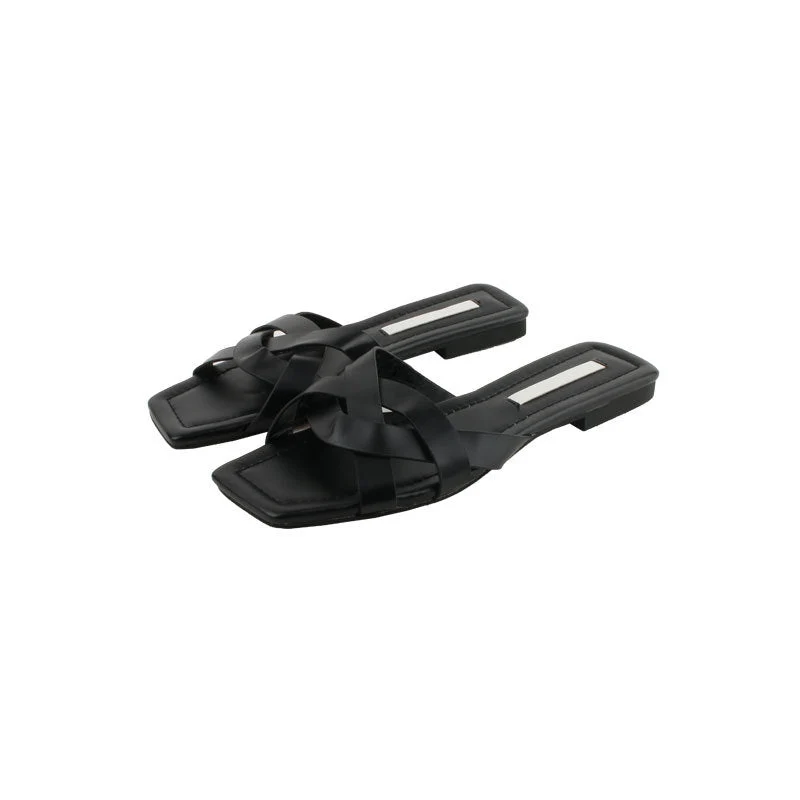Damen elegante Riemensandalen mit modernem Kreuzdesign und flacher Sohle