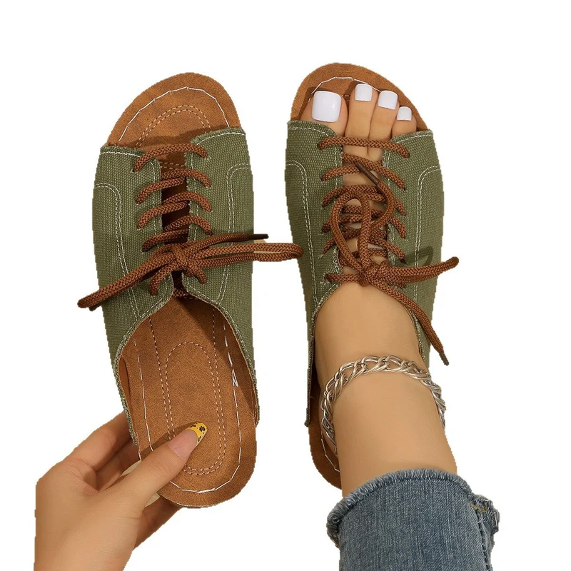 Damen bequeme Freizeit-Sandalen mit Schnürung und atmungsaktiver Textiloberfläche