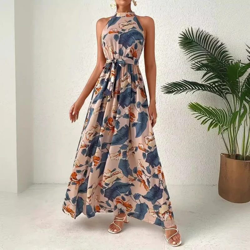 Nord Taschen | Bedrucktes böhmisches Kleid mit Vintage-Ausschnitt