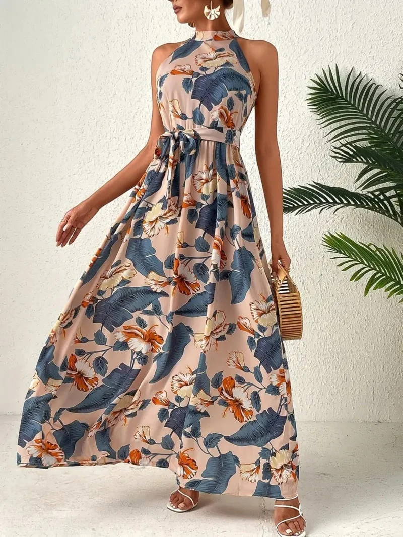 Nord Taschen | Bedrucktes böhmisches Kleid mit Vintage-Ausschnitt