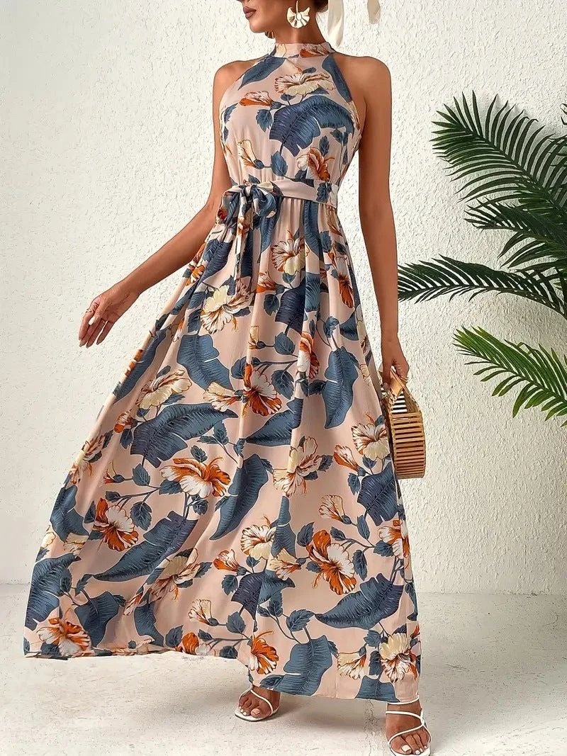 Nord Taschen | Bedrucktes böhmisches Kleid mit Vintage-Ausschnitt
