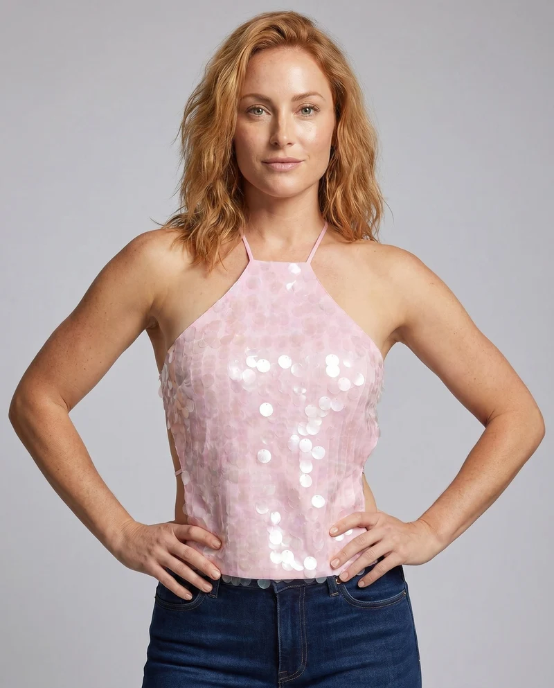 Damen Glamouröses Seidentop mit glänzendem Paillettenbesatz Nord Taschen