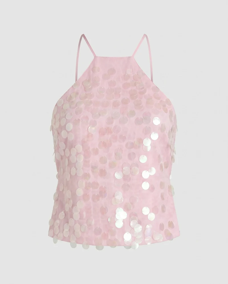 Damen Glamouröses Seidentop mit glänzendem Paillettenbesatz Nord Taschen