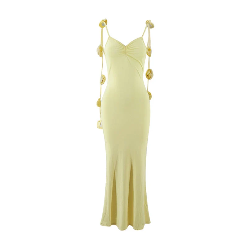 Damen Elegantes Maxikleid mit einzigartigen Rüschenträgern