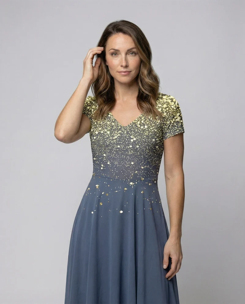 Damen Chiffon-Abendkleid Pailletten-Büste Stufenrock
