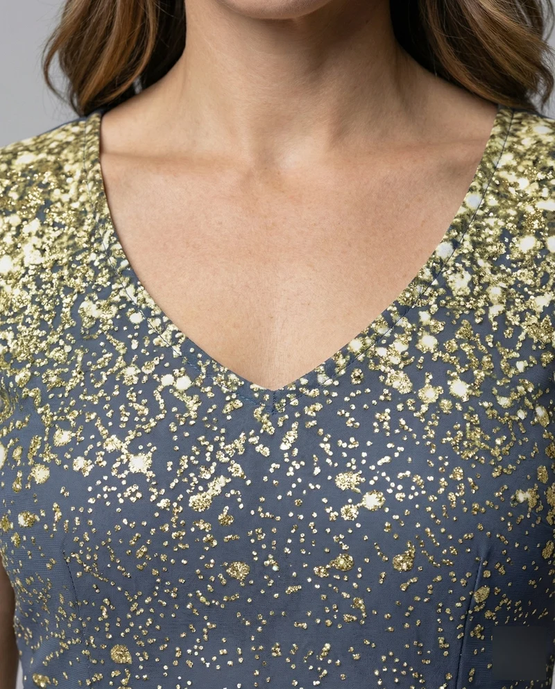 Damen Chiffon-Abendkleid Pailletten-Büste Stufenrock