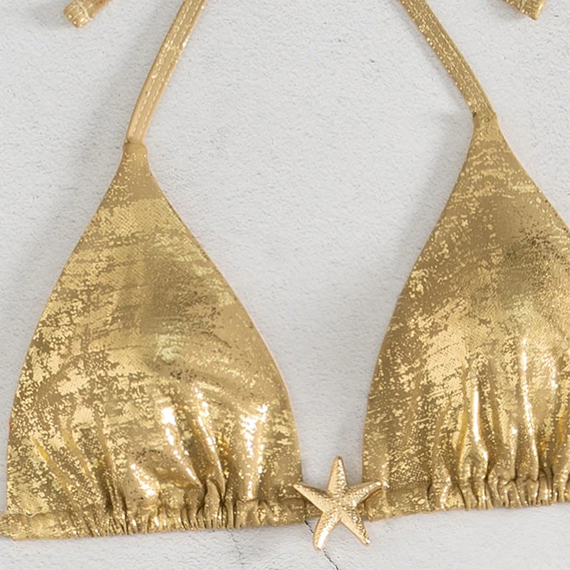 Damen Glänzendes Triangel-Bikini-Set mit verstellbaren Trägern Nord Taschen