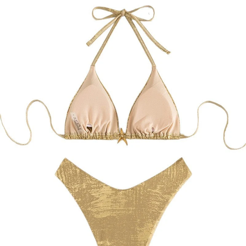 Damen Glänzendes Triangel-Bikini-Set mit verstellbaren Trägern Nord Taschen