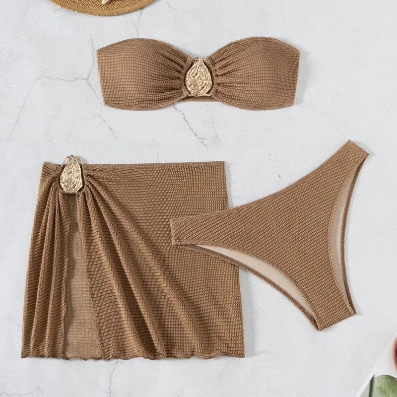 Damen Bandeau-Bikini-Set mit schickem Faltendetail