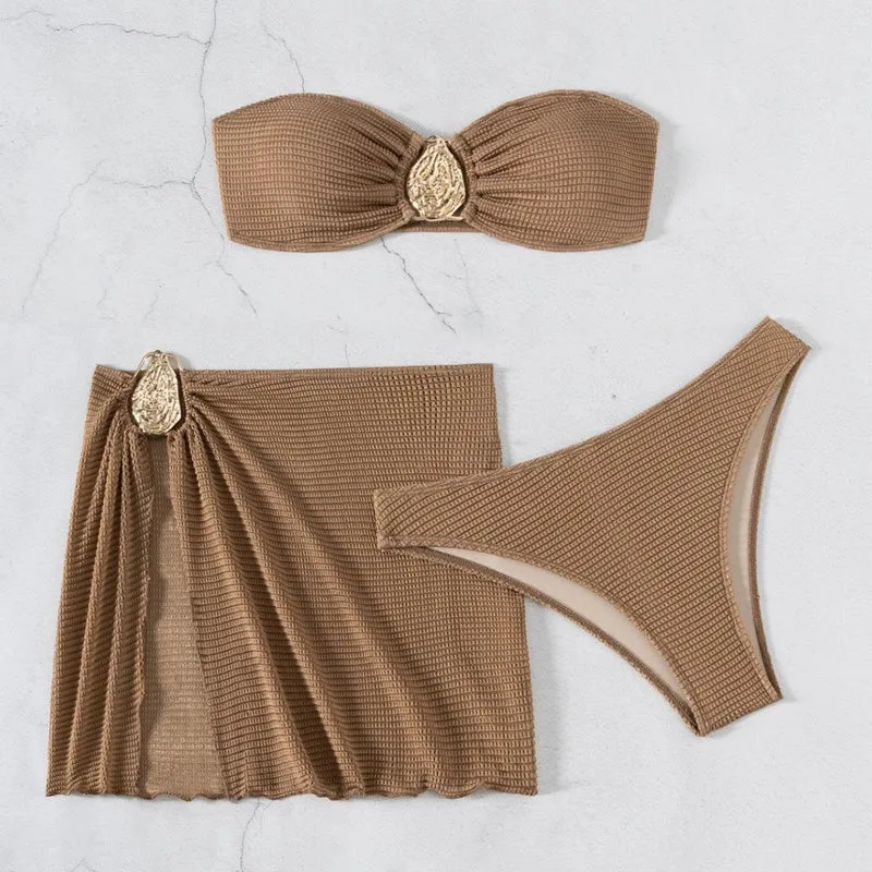 Damen Bandeau-Bikini-Set mit schickem Faltendetail