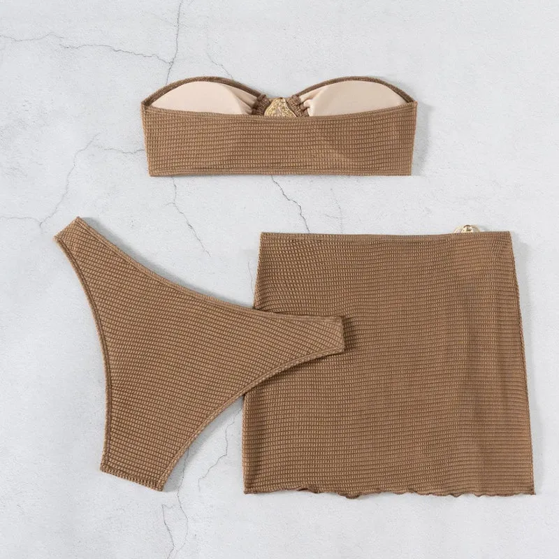 Damen Bandeau-Bikini-Set mit schickem Faltendetail