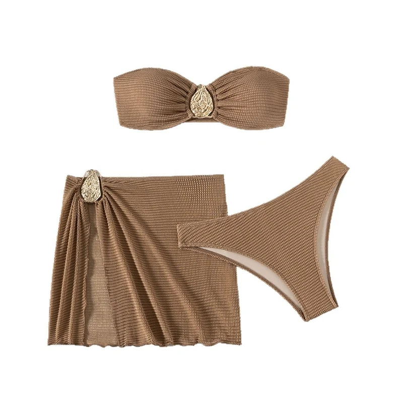 Damen Bandeau-Bikini-Set mit schickem Faltendetail