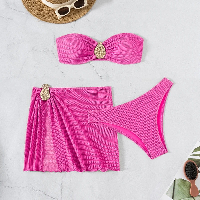 Damen Bandeau-Bikini-Set mit schickem Faltendetail