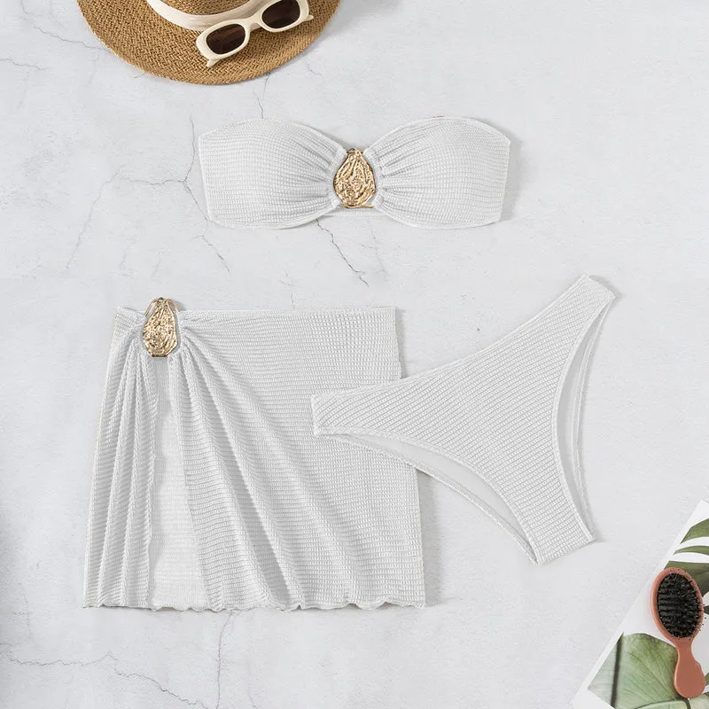 Damen Bandeau-Bikini-Set mit schickem Faltendetail