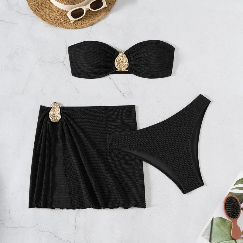 Damen Bandeau-Bikini-Set mit schickem Faltendetail