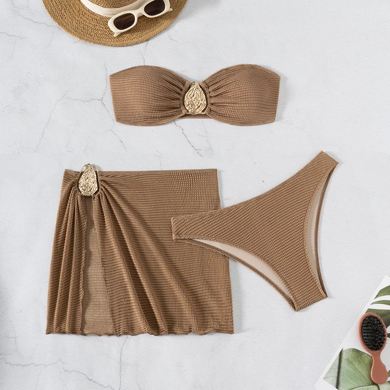 Damen Bandeau-Bikini-Set mit schickem Faltendetail