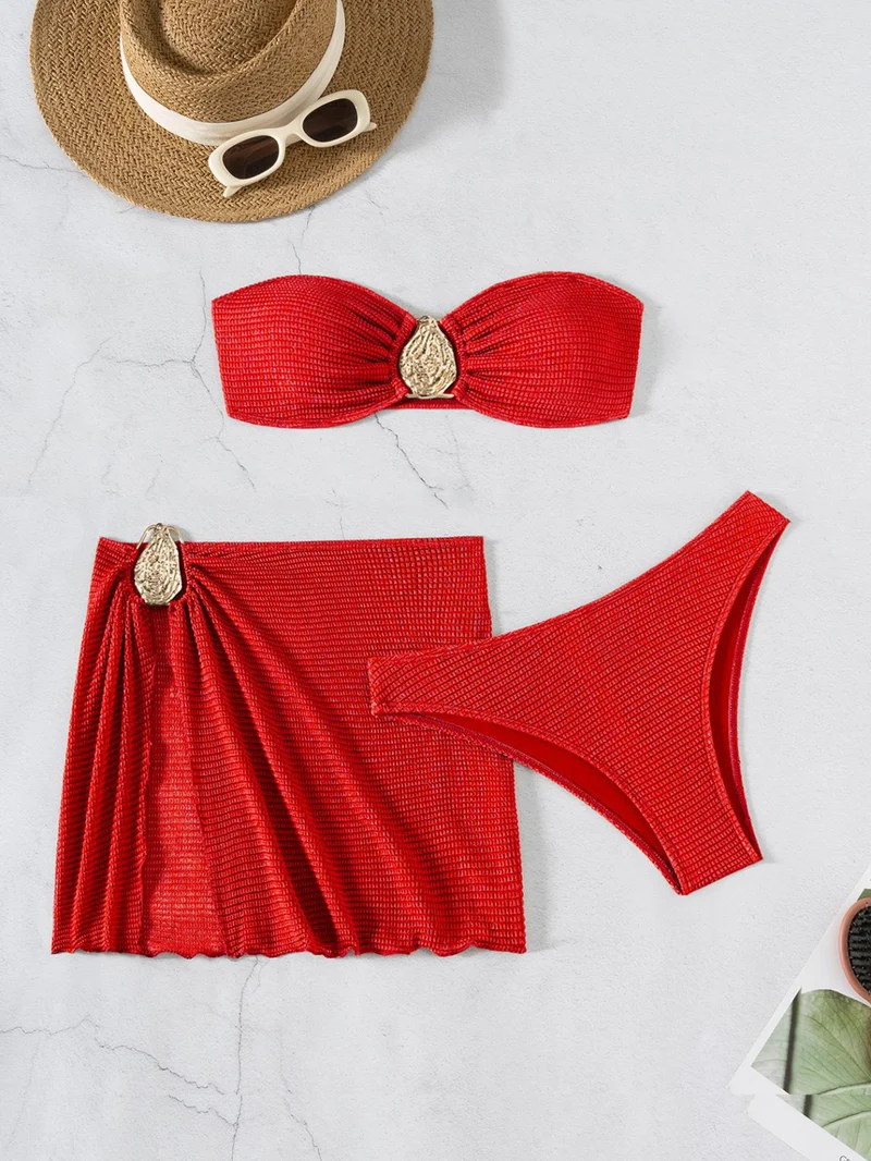 Damen Bandeau-Bikini-Set mit schickem Faltendetail