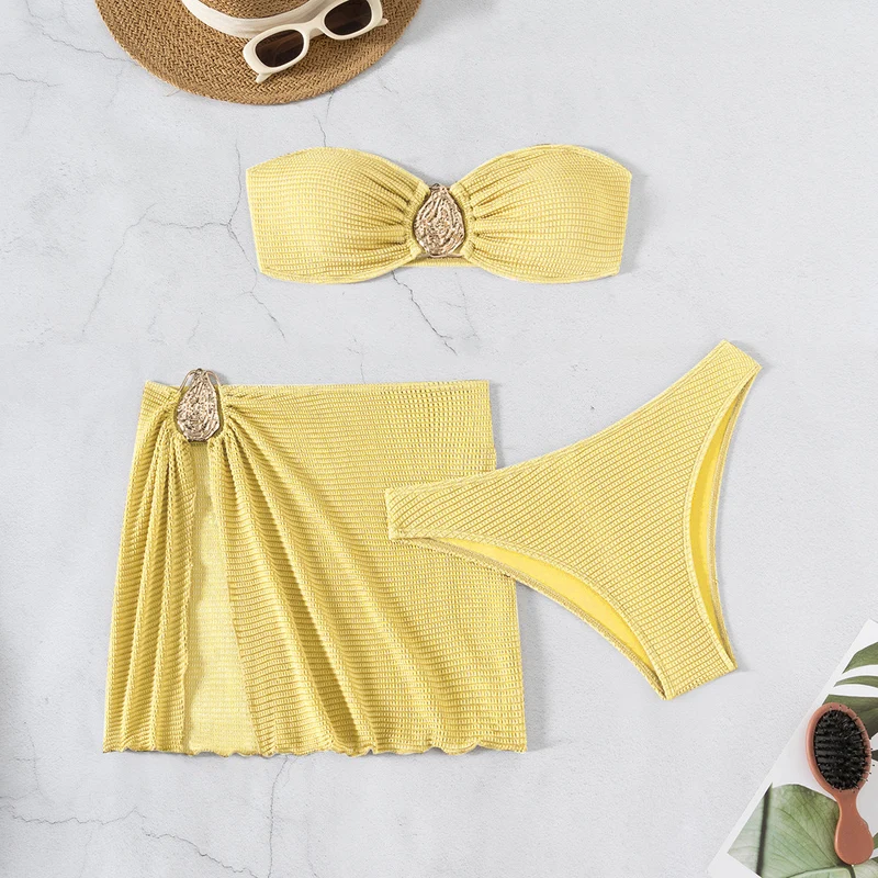 Damen Bandeau-Bikini-Set mit schickem Faltendetail