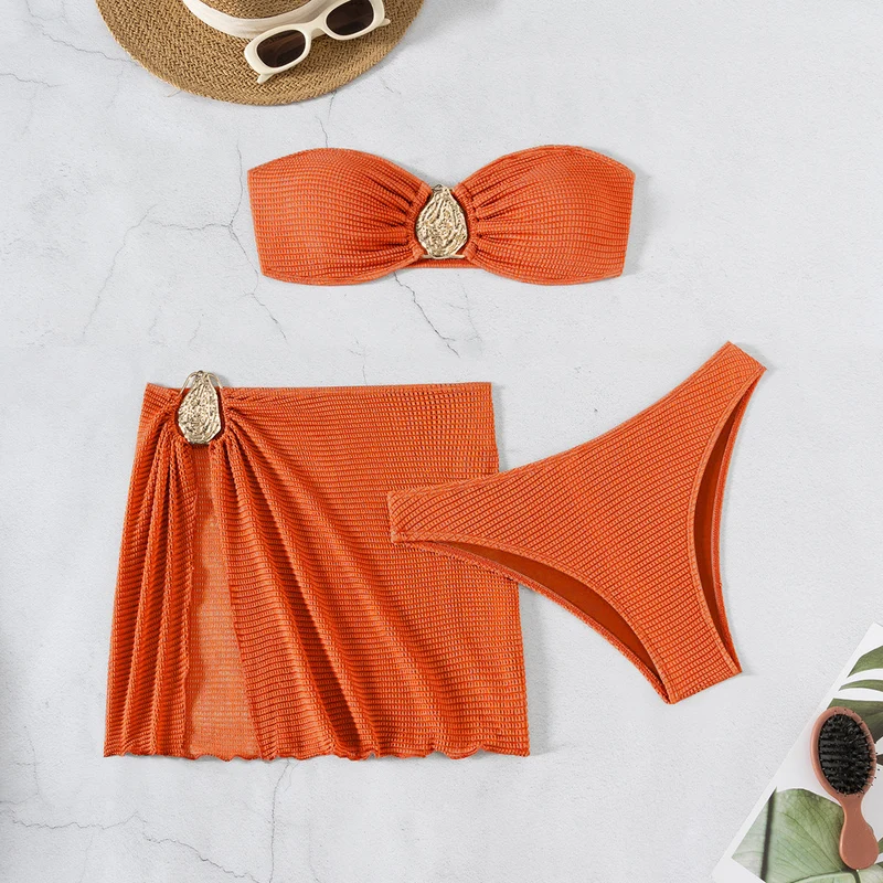 Damen Bandeau-Bikini-Set mit schickem Faltendetail