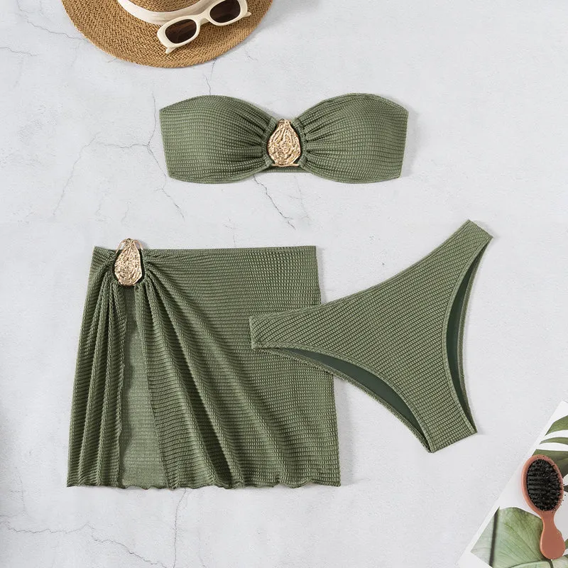 Damen Bandeau-Bikini-Set mit schickem Faltendetail