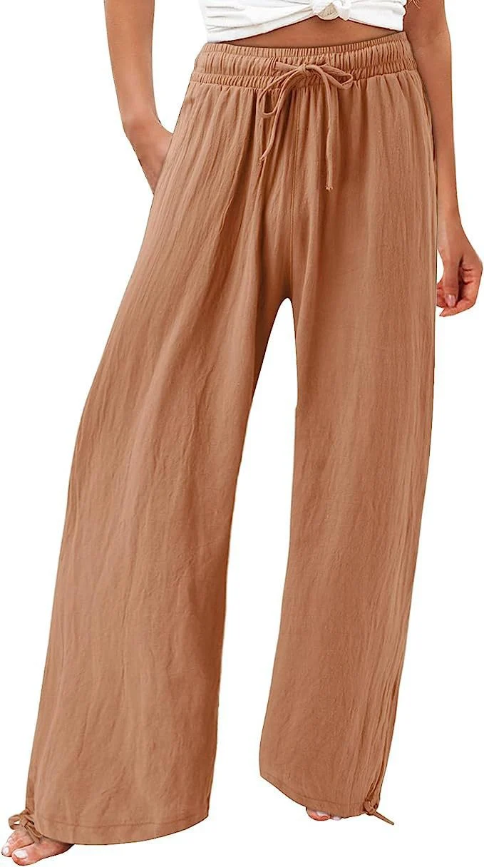 Damen lässige weit geschnittene Sommerhose mit elastischem Bund und praktischen Seitentaschen