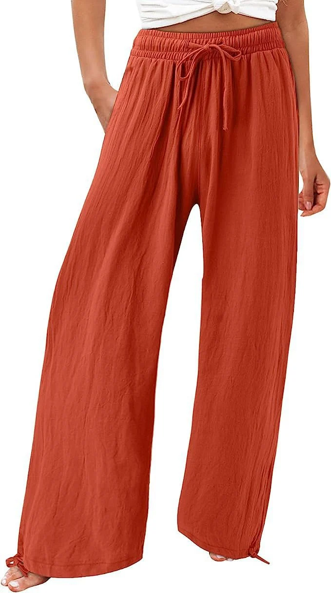 Damen lässige weit geschnittene Sommerhose mit elastischem Bund und praktischen Seitentaschen