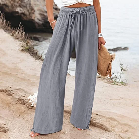 Damen lässige weit geschnittene Sommerhose mit elastischem Bund und praktischen Seitentaschen