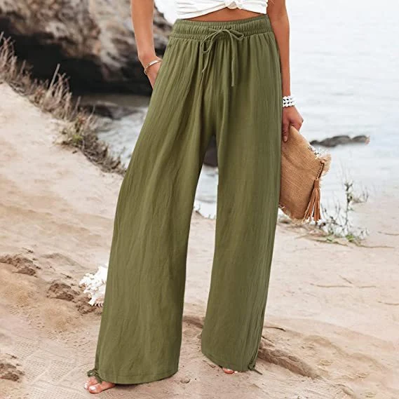 Damen lässige weit geschnittene Sommerhose mit elastischem Bund und praktischen Seitentaschen