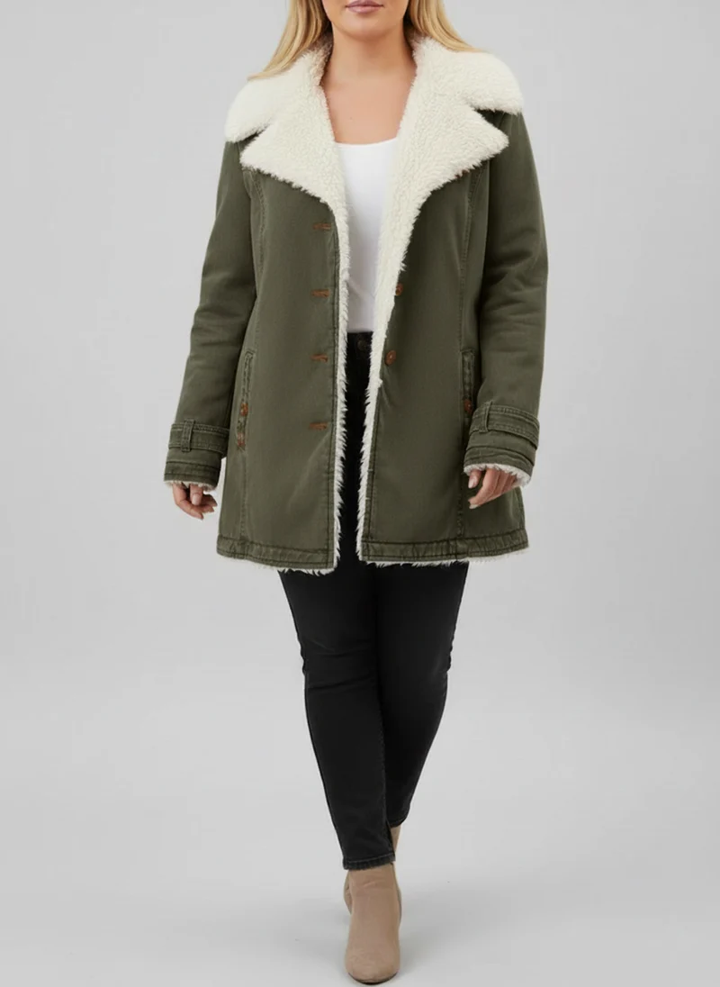 Damen Warme Sherpa-Futter Winterjacke | Große Größen