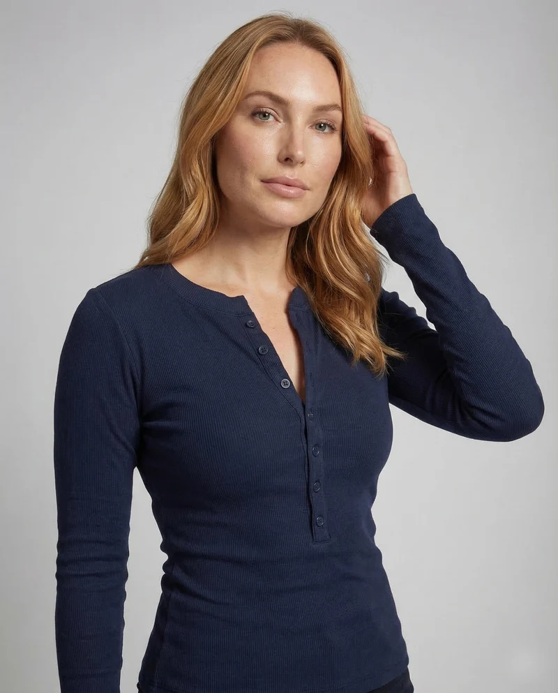 Damen Henleyshirt Ripp Langarm