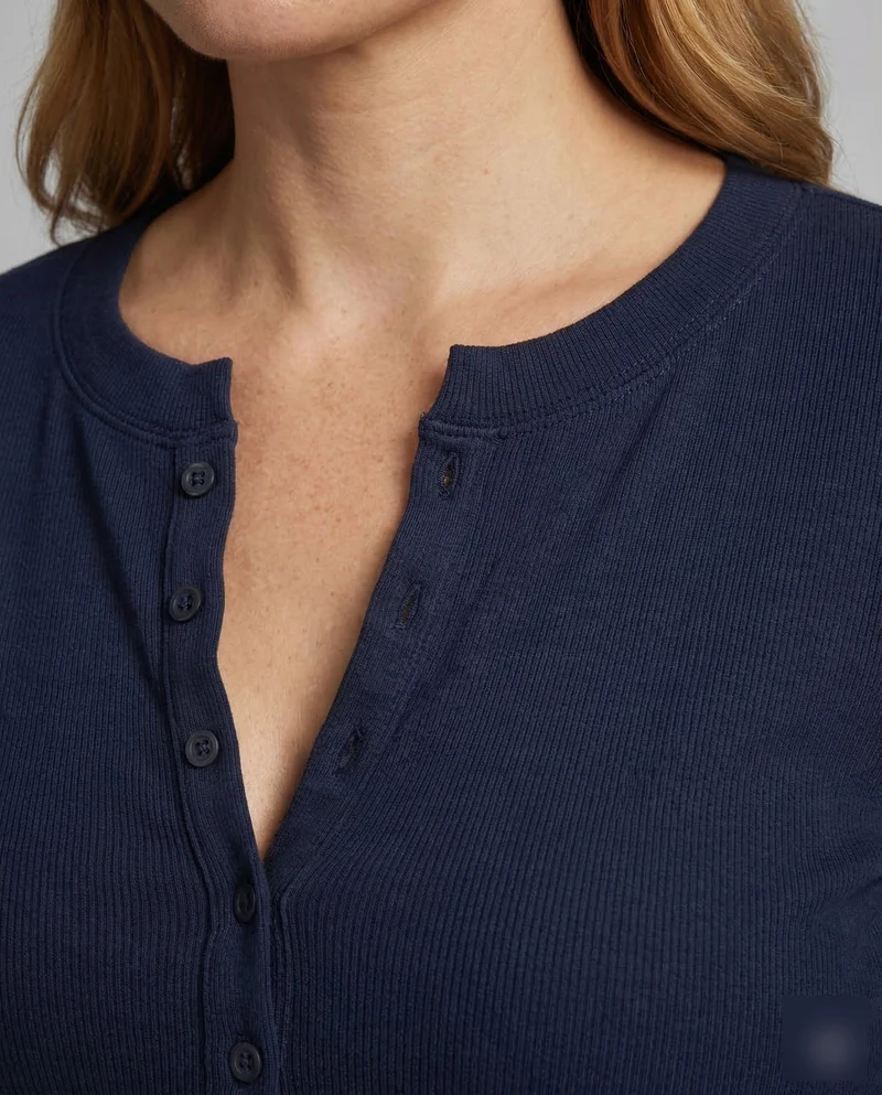 Damen Henleyshirt Ripp Langarm