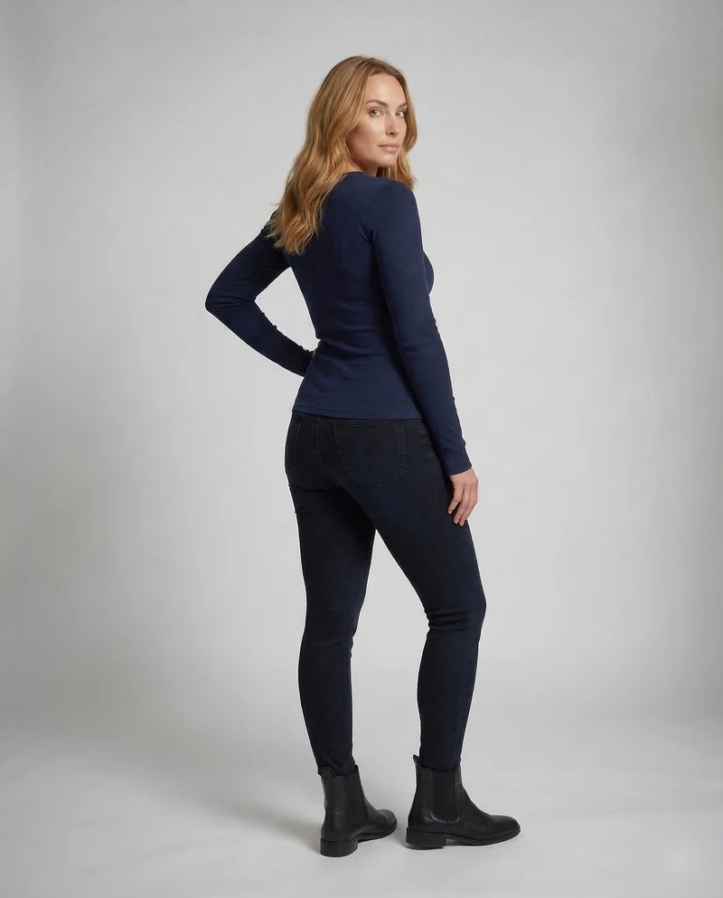 Damen Henleyshirt Ripp Langarm