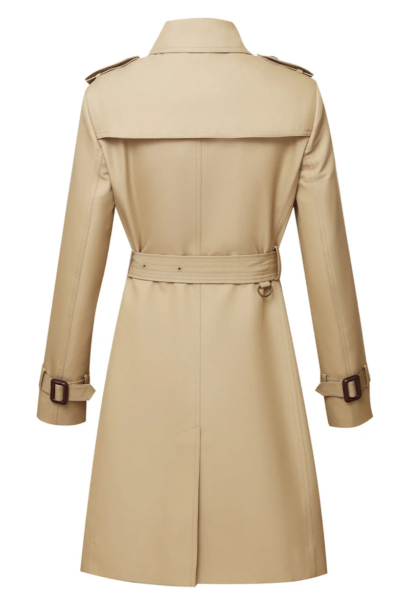 Damen Langer Slim Fit Trenchcoat mit Gürtel und Doppelreihigen Knöpfen